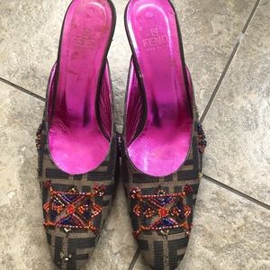 Fendi zucca print embellished mule